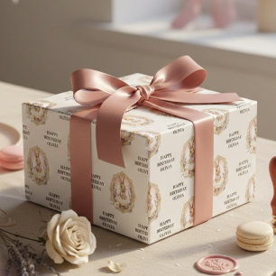 Papel De Presente Coelho de Aquarela Elegante de Aniversário