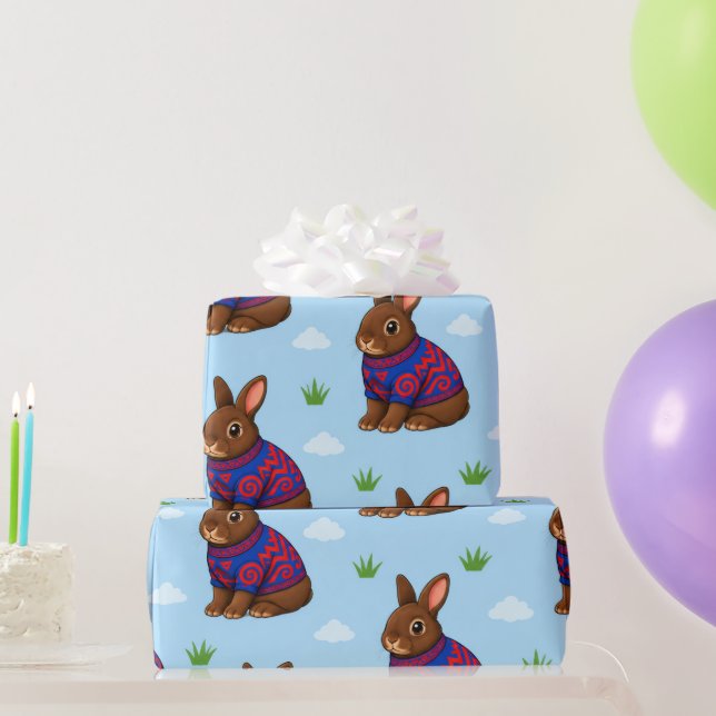 Papel De Presente Coelho de Chocolate em suéter estampado (Presentes para festas)