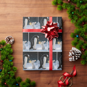 Papel De Presente Coelho de Natal e Pinguim com Estrela