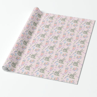 Papel De Presente Coelho de Páscoa Adorável Primavera Flor Pastel Ro