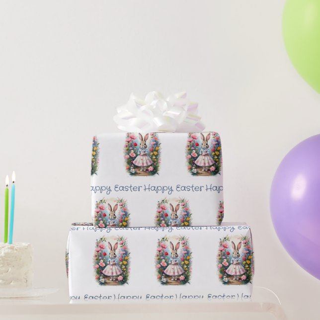 Papel De Presente coelho de Páscoa com flores Feliz Páscoa (Presentes para festas)