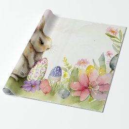 Papel De Presente coelho de Páscoa com ovos pintados no jardim