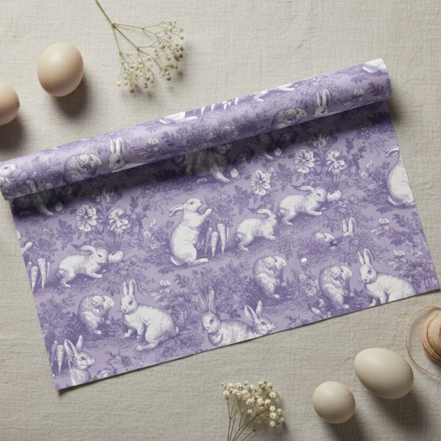 Papel De Presente Coelho de Páscoa Elegante em Roxo Toile de Jouy (Criador carregado)