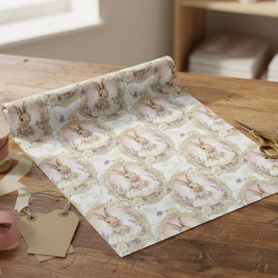 Papel De Presente Coelho de Páscoa Floral Elegante Vintage 