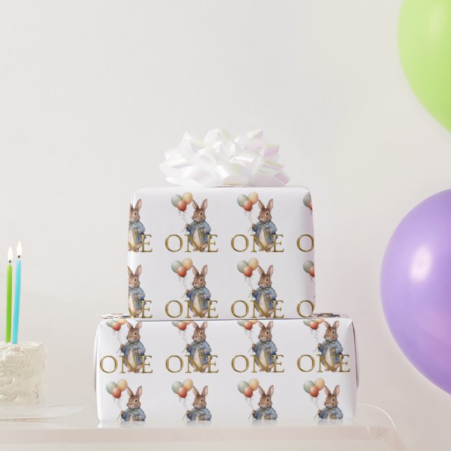 Papel De Presente Coelho de primeiro aniversário com balões (Presentes para festas)