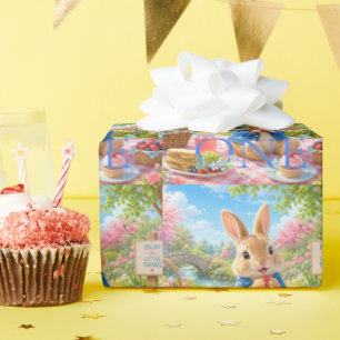 Papel De Presente Coelho de Primeiro Aniversário Fazendo um Piqueniq
