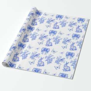 Papel De Presente Coelho do Jardim de Chinoiserie Azul