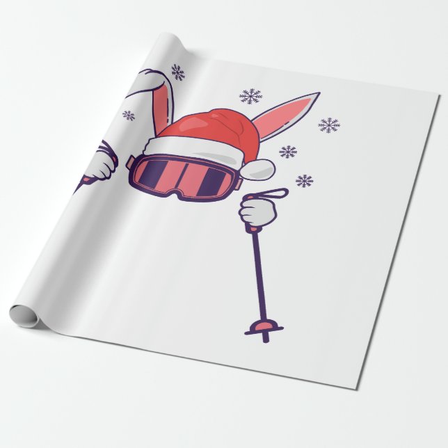 Papel De Presente Coelho dos Papais noeis de esqui com Santa Hat e b (Desenrolado)