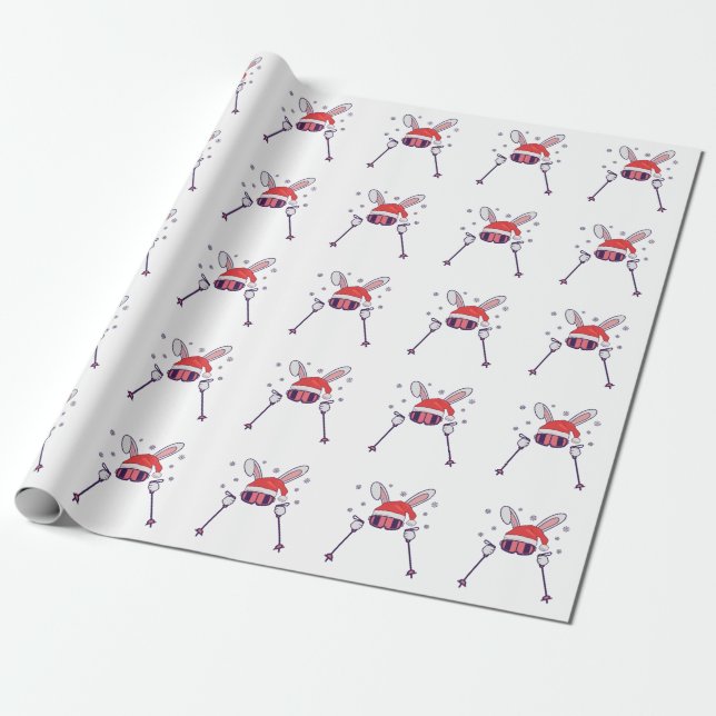 Papel De Presente Coelho dos Papais noeis de esqui com Santa Hat e b (Desenrolado)