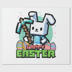 Papel De Presente Coelho Feliz de Páscoa Jogo Pixel Gamer Meninos Ki