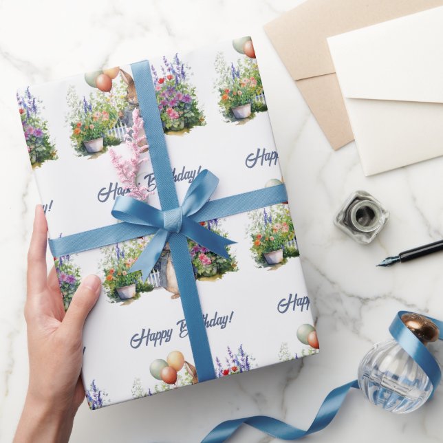 Papel De Presente Coelho inteligente Balões Feliz Aniversário (Presentear)