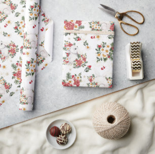 Papel De Presente Coelho Inverno Floral FESTA DE ANIVERSÁRIO