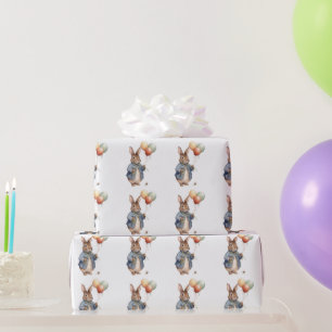 Papel De Presente Coelho segurando balões coloridos