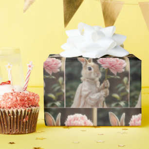 Papel De Presente Coelho segurando uma Peônia Rosa
