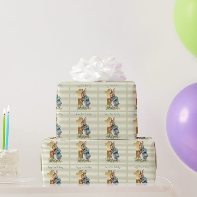 Papel De Presente Coelho segurando vegetais Primeiro Aniversário (Presentes para festas)