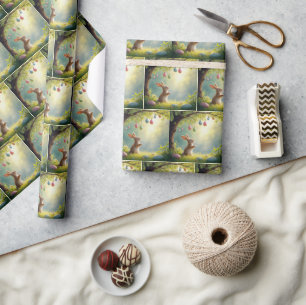 Papel De Presente Coelho Sob Uma Árvore De Ovos De Páscoa