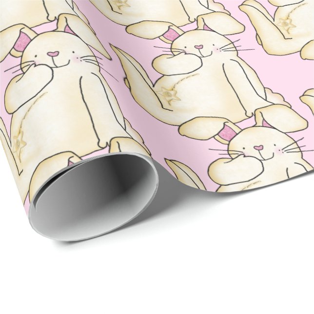 Papel De Presente coelhos bonitos de cor rosa (Ponta do rolo)
