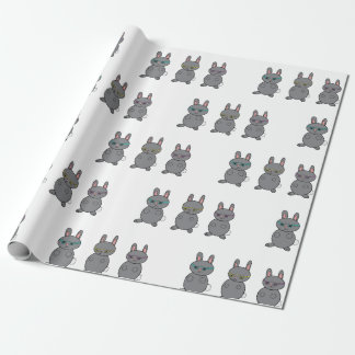 Papel De Presente Coelhos Cinzas Óculos Vestidos Púrpura Amarela Azu