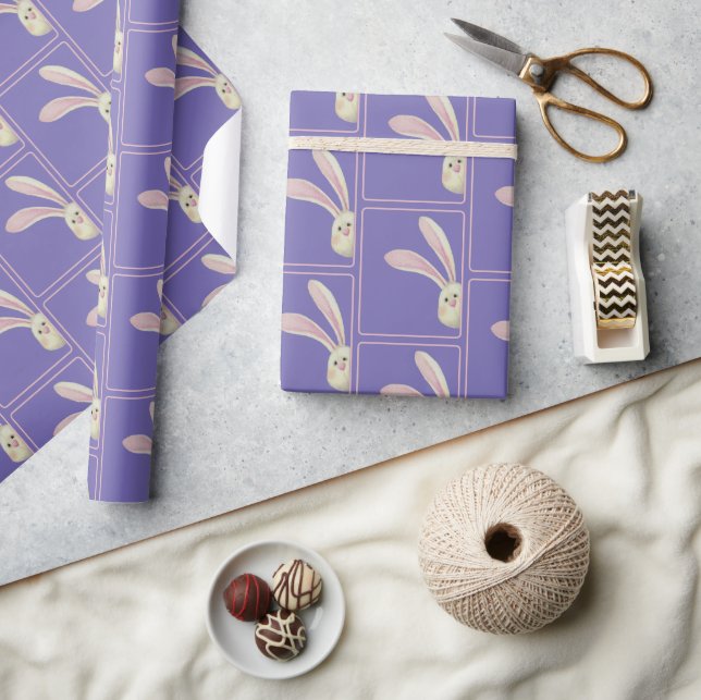 Papel De Presente Coelhos da Páscoa em Roxo  (Artesanato)