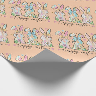 Papel De Presente Coelhos de Páscoa Coloridos com Laços