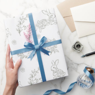 Papel De Presente Coelhos de Páscoa Toile Verde Sage