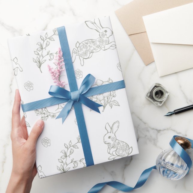 Papel De Presente Coelhos de Páscoa Toile Verde Sage (Presentear)