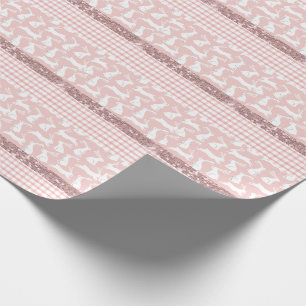 Papel De Presente Coelhos de Xadrez Gingham com brilho rosa