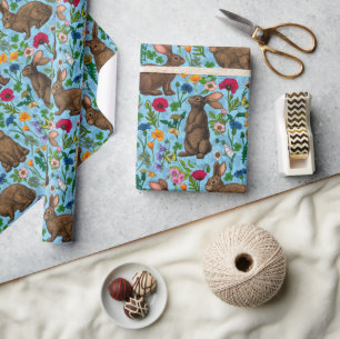 Papel De Presente Coelhos e flores silvestres