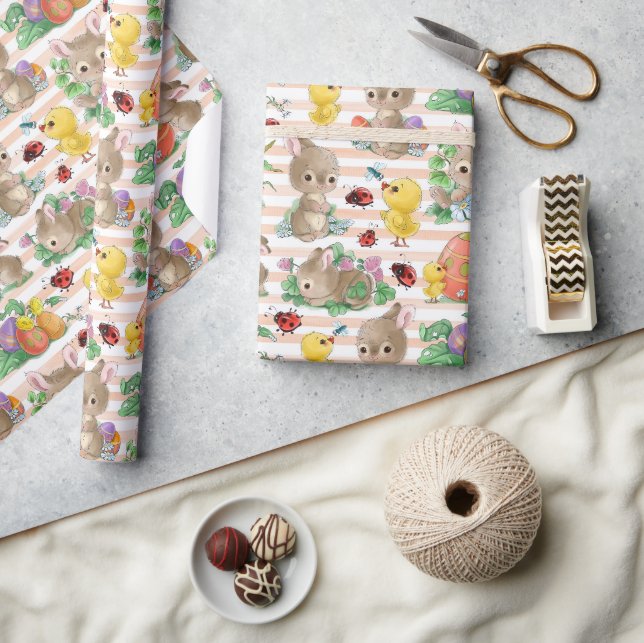 Papel De Presente Coelhos e Pintinhos de Páscoa (Artesanato)