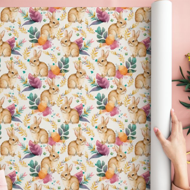 Papel De Presente Coelhos Florais de Primavera aos Montões  (Criador carregado)