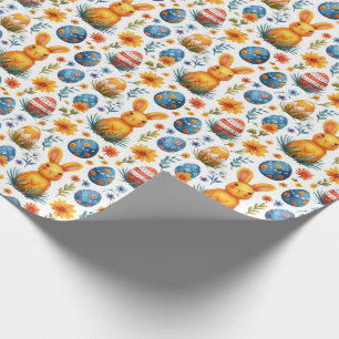 Papel De Presente Coelhos, Ovos e Flores - Páscoa