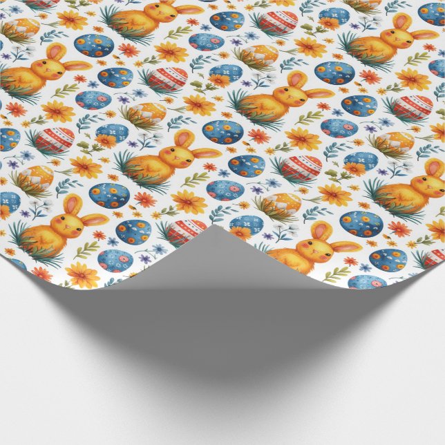 Papel De Presente Coelhos, Ovos e Flores - Páscoa (Ponta)