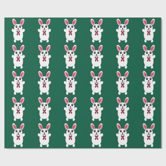 Papel De Presente Coelhozinho Branco Fofinho com Laço Vermelho - Chr (Aberto)