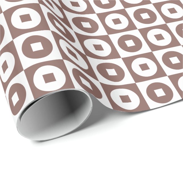 Papel De Presente Cognac Marrom e Branco Quadrado Círculo (Ponta do rolo)