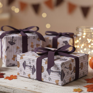 Papel De Presente Cogumelo e Borboleta de Halloween com Lavanda stri