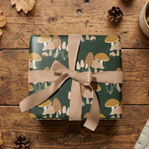 Papel De Presente Cogumelo Fungo Floresta Cottagecore Verde