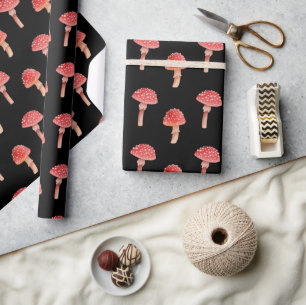 Papel De Presente Cogumelo Vermelho Whimsic   Toadool Black Woodland