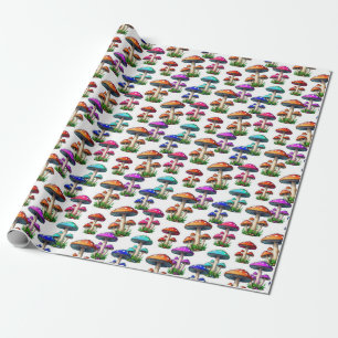 Papel De Presente Cogumelos Coloridos Em Fundo Branco