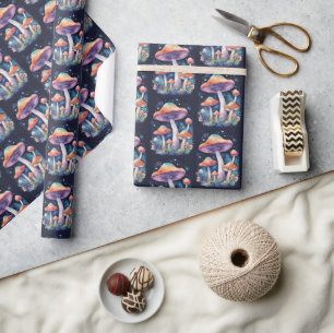 Papel De Presente Cogumelos Cósmicos Estilo de Arte Aquarela