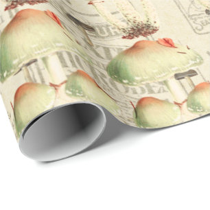 Papel De Presente Cogumelos Dourado Woodland Antigos Diários Antigos