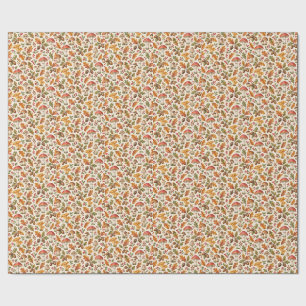 Papel De Presente Cogumelos e Bolotas de Floresta Outonal em Aquarel