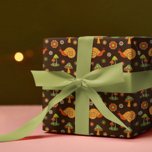 Papel De Presente Cogumelos e caracóis retro