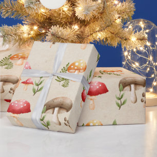 Papel De Presente Cogumelos e Folhagem Florestal