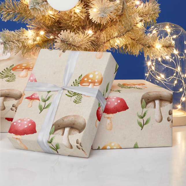 Papel De Presente Cogumelos e Folhagem Florestal (Feriados)
