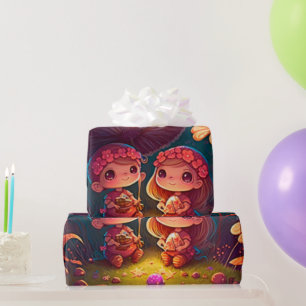 Papel De Presente Cogumelos fofinhos, algodão, padrão de moldagem Pa