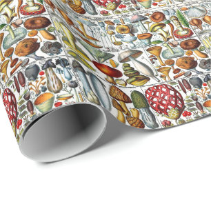 Papel De Presente Cogumelos Fungos Estilizados Vintage DIY Cor BG