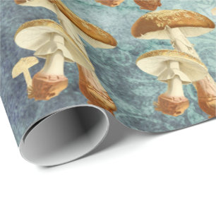 Papel De Presente Cogumelos Marrom Woodland Antiguamente Azul Teto