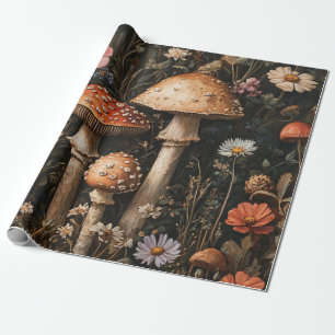 Papel De Presente Cogumelos Whimsical e Flores Selvagens