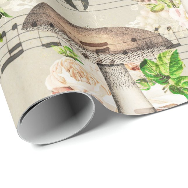 Papel De Presente Cogumelos Woodland Antiquado Boletus Music Notes (Ponta do rolo)