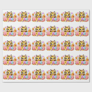 Papel De Presente Cola Kawaii Abelha Mel Nome Pastel Rosa Brilhante